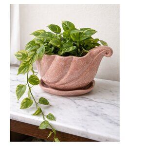 Pink Speckled Strawberry Ceramic Planter with Attached Saucer Cottagecore Pot